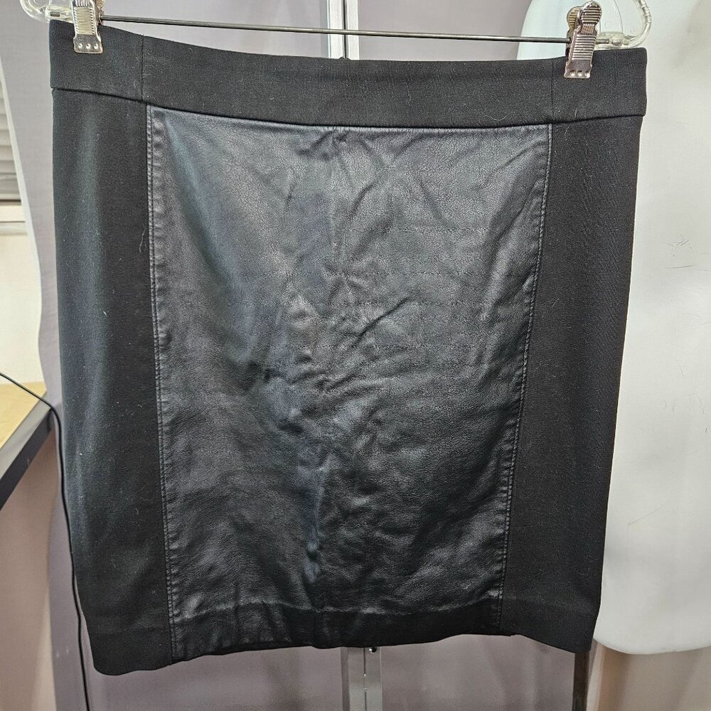 Ann Taylor Loft Women Skirt 8 Medium Black Faux Vegan Leather Short Midi Zipper